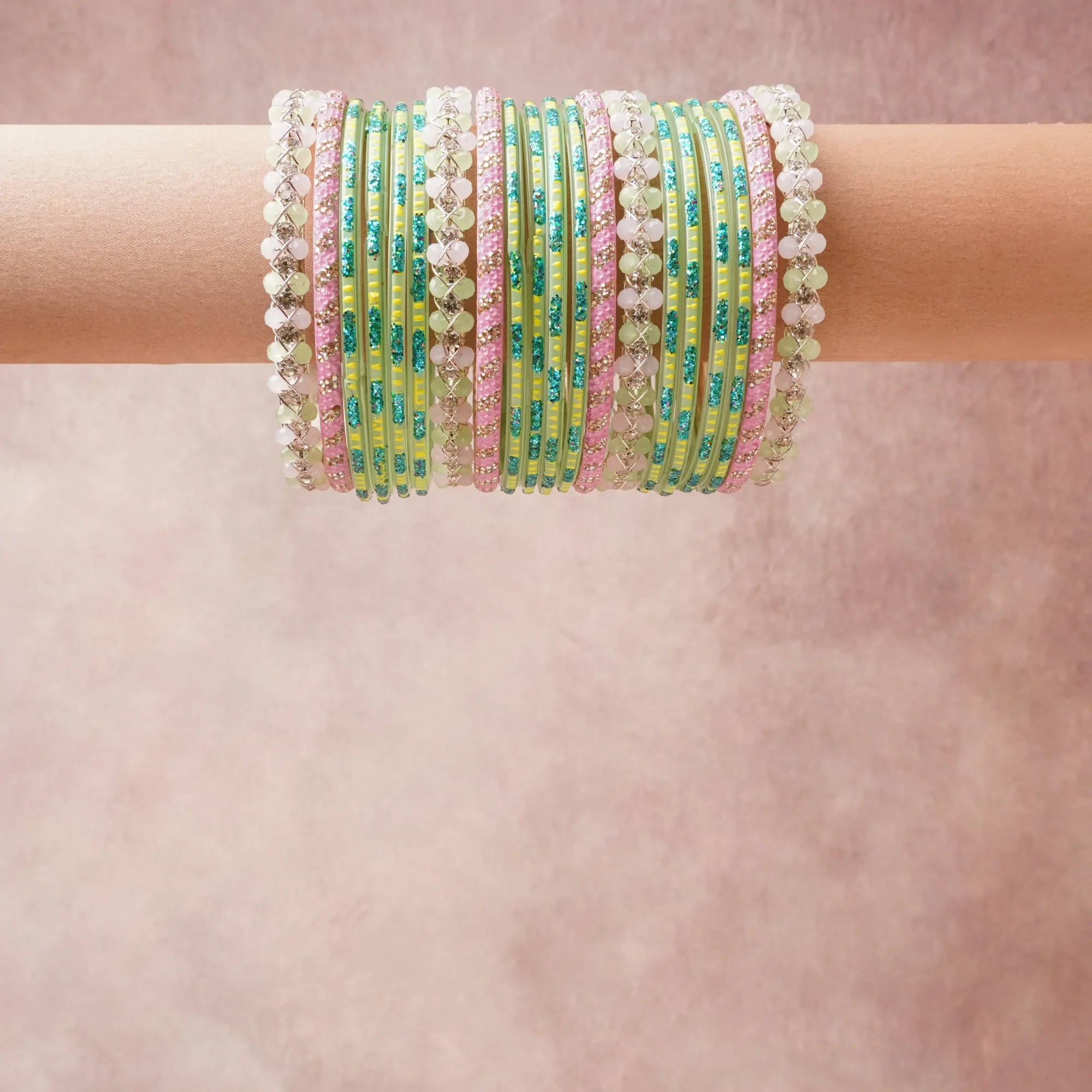 A commanding Mint Green anchors this beautiful set, enriched with accents of Opalescent White, Clear Rhinestone, Aqua Glitter, Gold that add depth and dimension.

Featuring a striking composition of Glass, Metal, Rhinestones, Lacquer, Glitter, this set carries intricate craftsmanship and strong presence. Grand in form, it is created for moments that deserve to be marked.